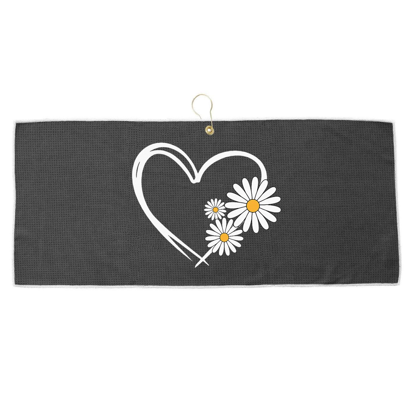 Heart With Daisy Flowers Daisies With Heart Outline Large Microfiber Waffle Golf Towel