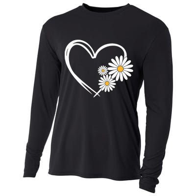 Heart With Daisy Flowers Daisies With Heart Outline Cooling Performance Long Sleeve Crew