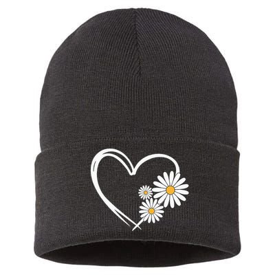 Heart With Daisy Flowers Daisies With Heart Outline Sustainable Knit Beanie