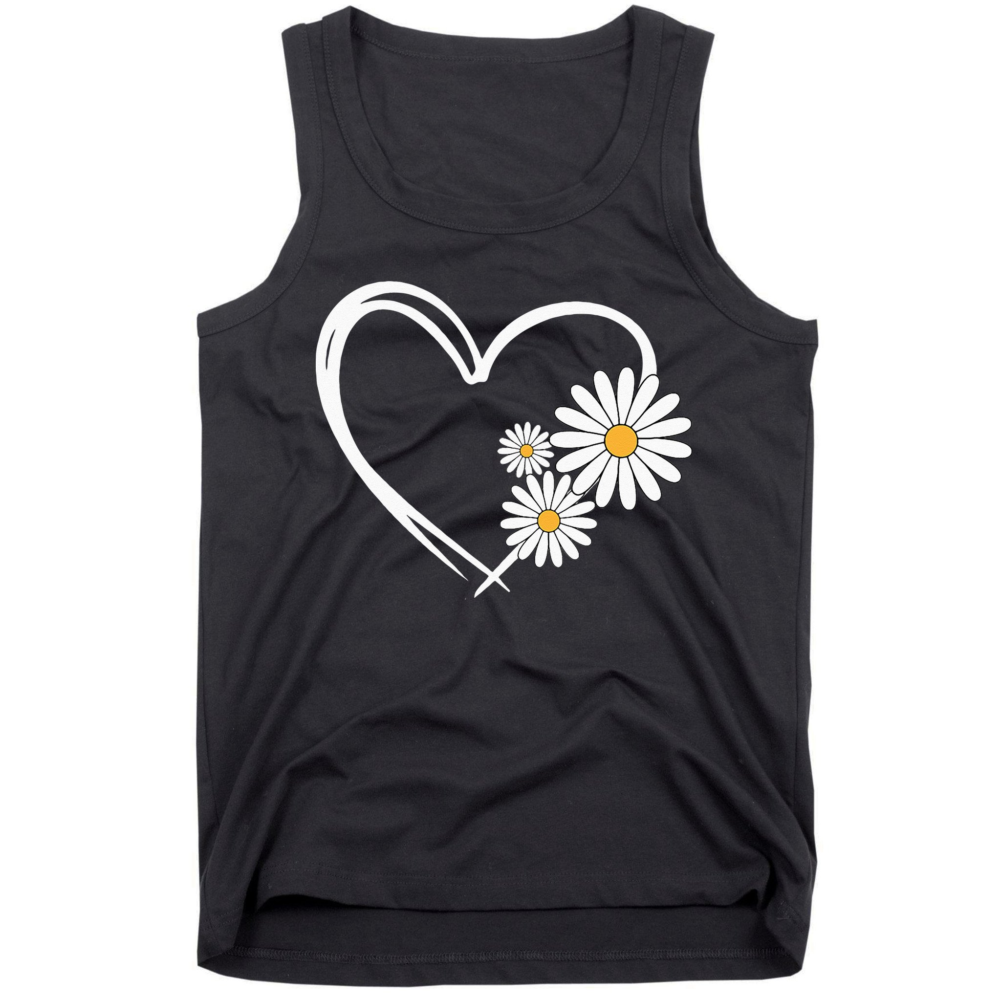 Heart With Daisy Flowers Daisies With Heart Outline Tank Top