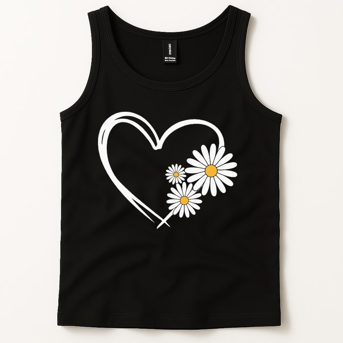 Heart With Daisy Flowers Daisies With Heart Outline Tank Top