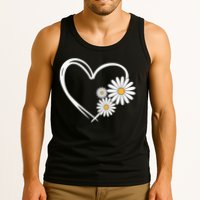 Heart With Daisy Flowers Daisies With Heart Outline Tank Top
