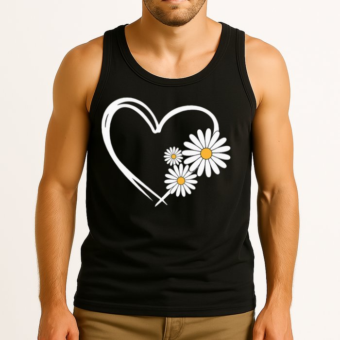 Heart With Daisy Flowers Daisies With Heart Outline Tank Top