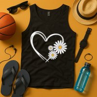 Heart With Daisy Flowers Daisies With Heart Outline Tank Top