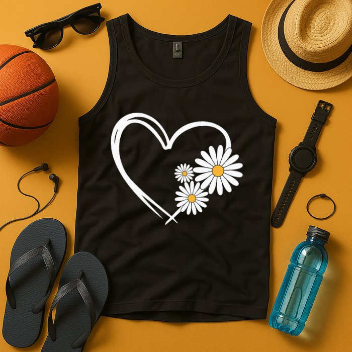Heart With Daisy Flowers Daisies With Heart Outline Tank Top