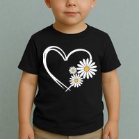 Heart With Daisy Flowers Daisies With Heart Outline Toddler T-Shirt