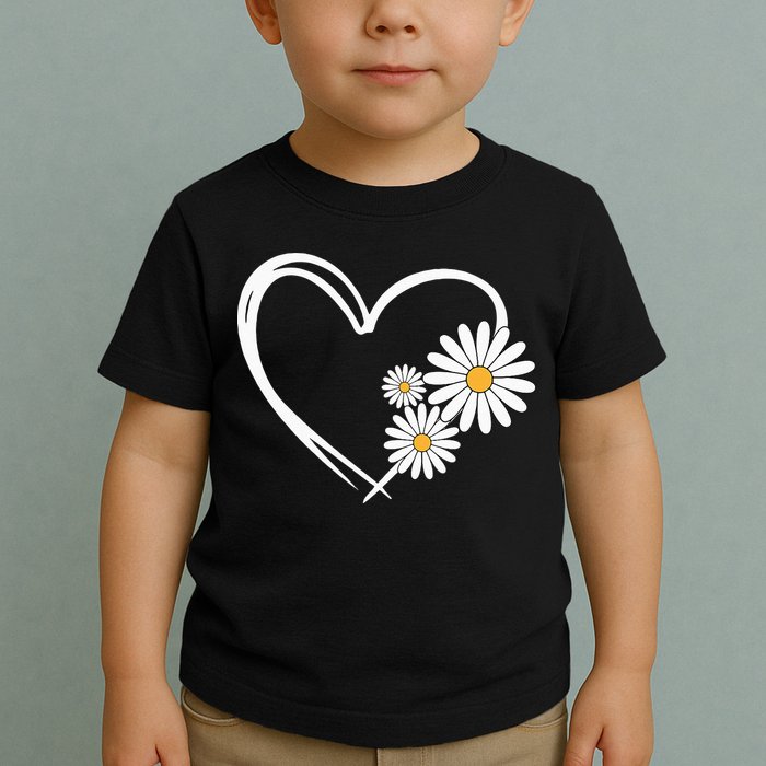 Heart With Daisy Flowers Daisies With Heart Outline Toddler T-Shirt