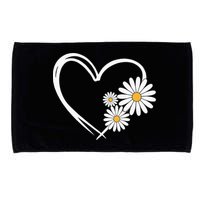 Heart With Daisy Flowers Daisies With Heart Outline Microfiber Hand Towel