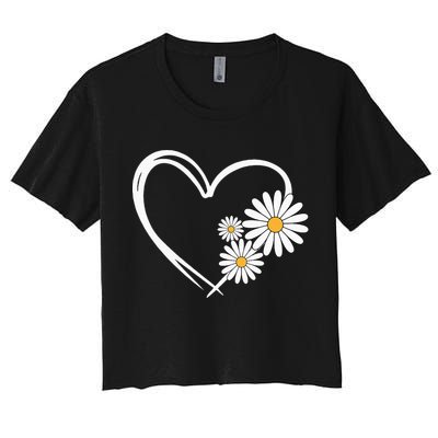 Heart With Daisy Flowers Daisies With Heart Outline Crop Top