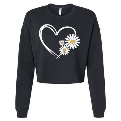 Heart With Daisy Flowers Daisies With Heart Outline Cropped Pullover Crew