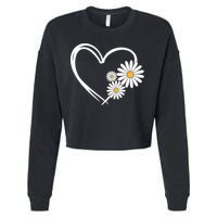 Heart With Daisy Flowers Daisies With Heart Outline Cropped Pullover Crew