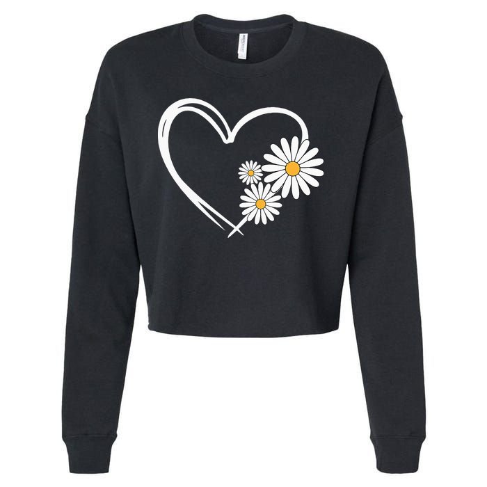 Heart With Daisy Flowers Daisies With Heart Outline Cropped Pullover Crew