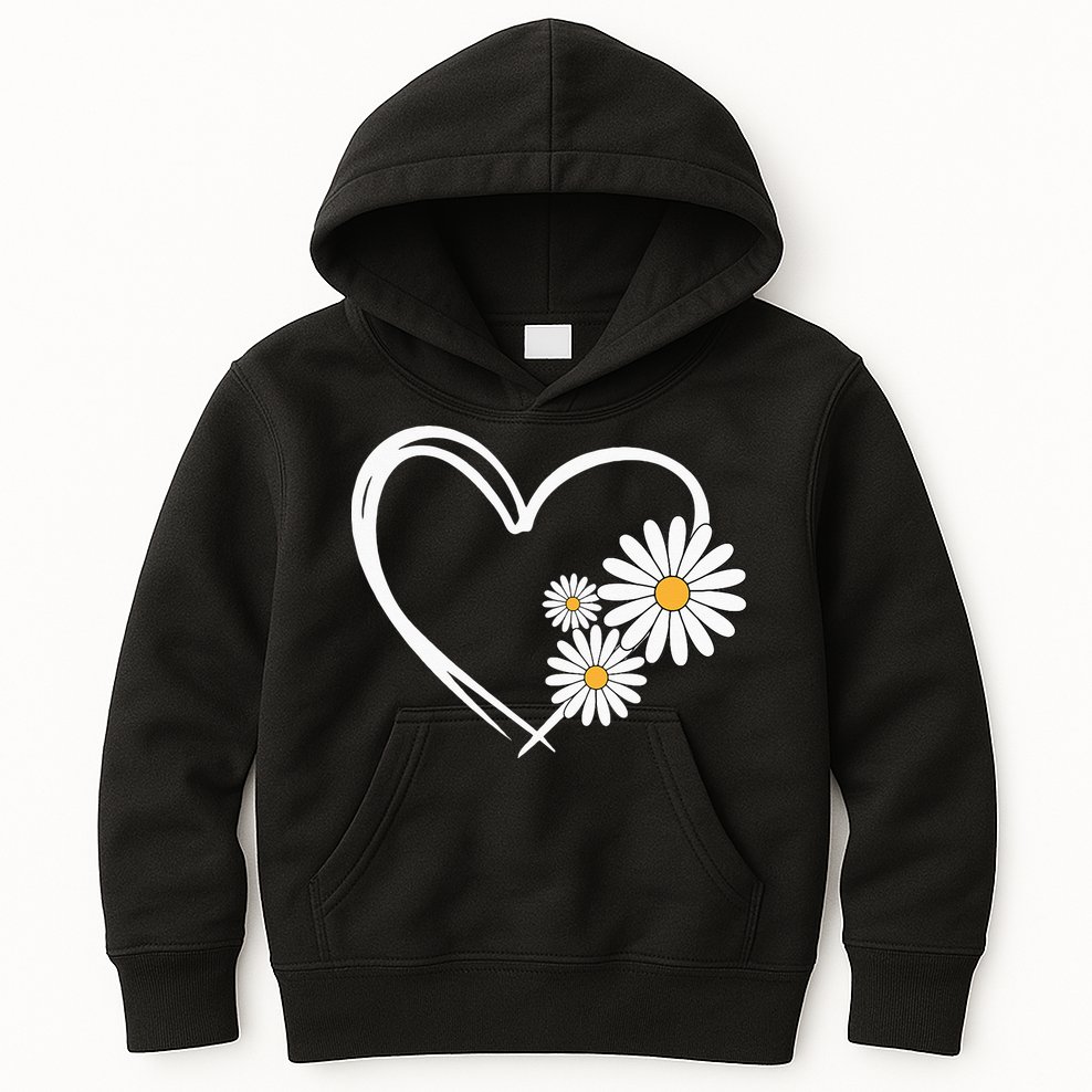 Heart With Daisy Flowers Daisies With Heart Outline Kids Hoodie