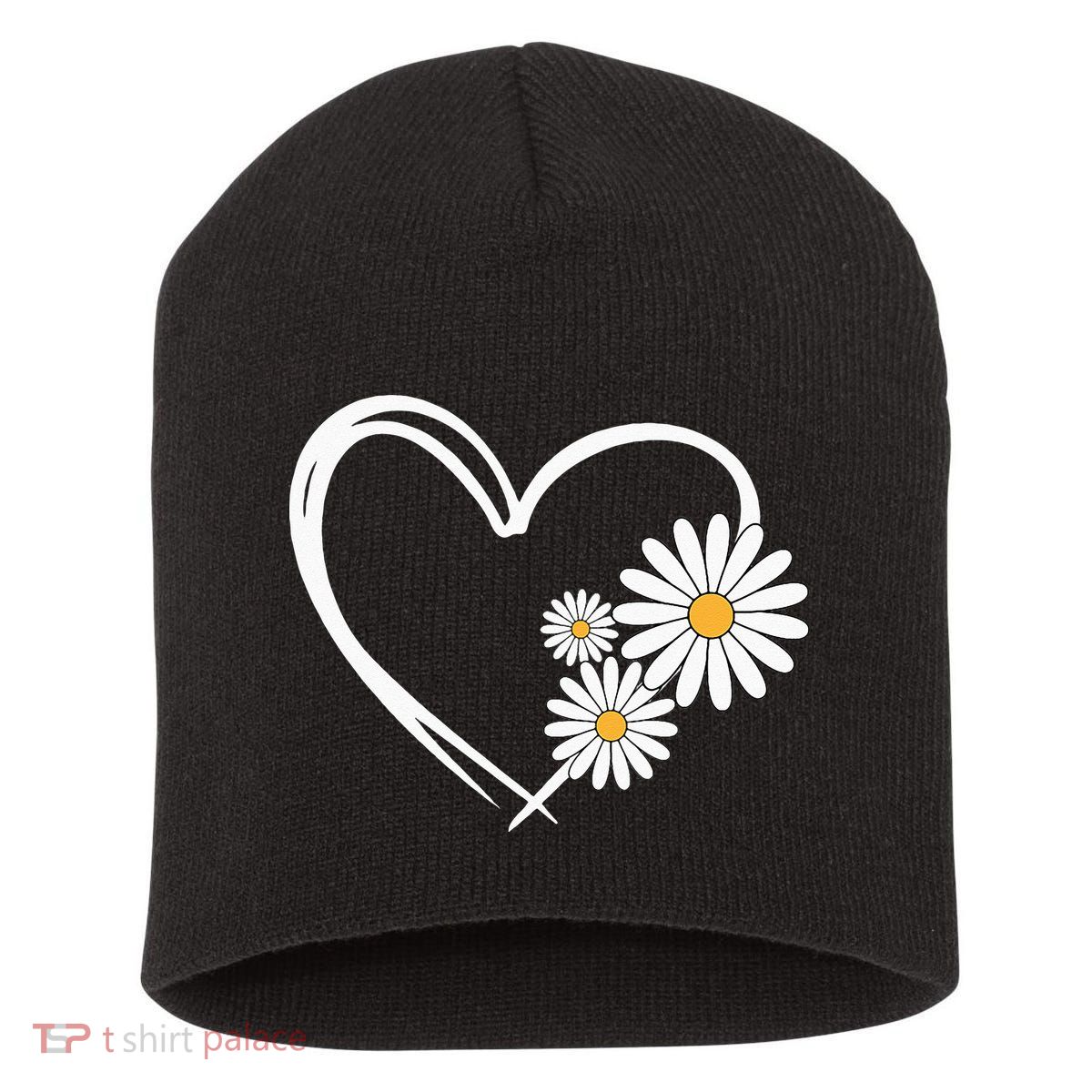 Heart With Daisy Flowers Daisies With Heart Outline Short Acrylic Beanie