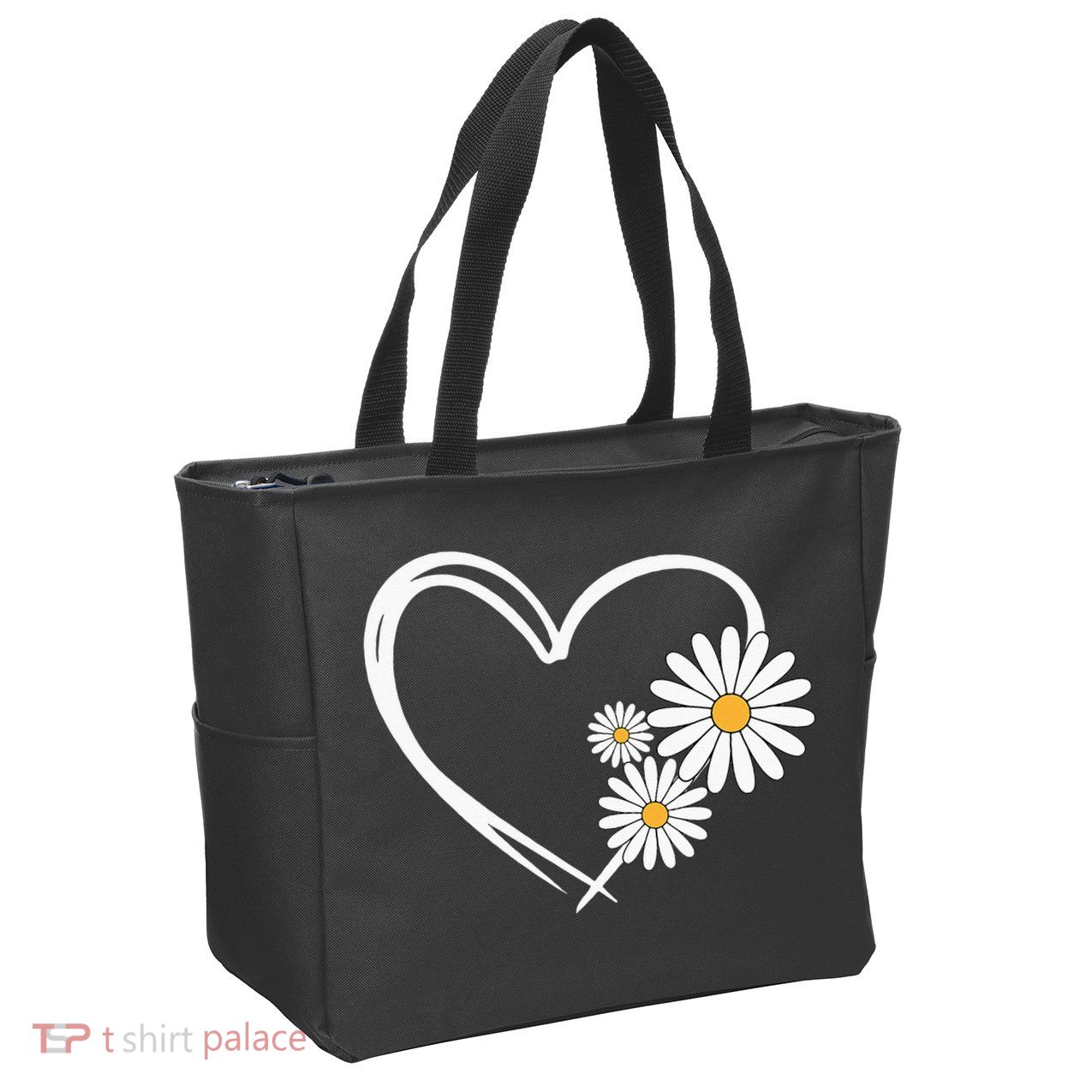 Heart With Daisy Flowers Daisies With Heart Outline Zip Tote Bag