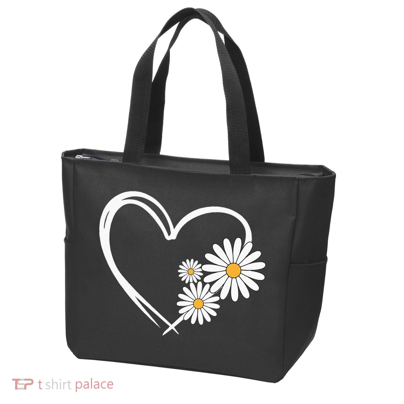 Heart With Daisy Flowers Daisies With Heart Outline Zip Tote Bag