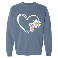 Heart With Daisy Flowers Daisies With Heart Outline Garment-Dyed Sweatshirt