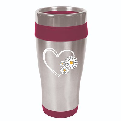 Heart With Daisy Flowers Daisies With Heart Outline 16oz Travel Tumbler
