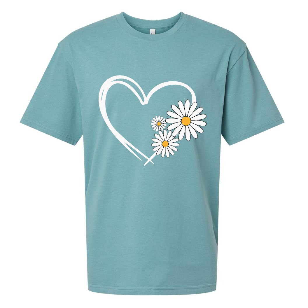 Heart With Daisy Flowers Daisies With Heart Outline Sueded Cloud Jersey T-Shirt