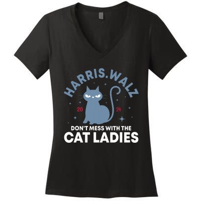 Harris Waltz DonT Mess With The Cat Ladies Kamala Tim Walz Women's V-Neck T-Shirt