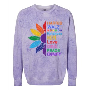 Harris Walz Diversity Rainbow Daisy Sunflower Vote Blue Colorblast Crewneck Sweatshirt