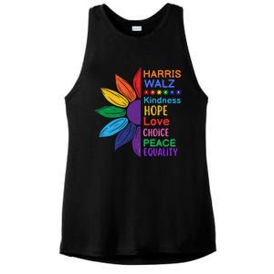 Harris Walz Diversity Rainbow Daisy Sunflower Vote Blue Ladies PosiCharge Tri-Blend Wicking Tank