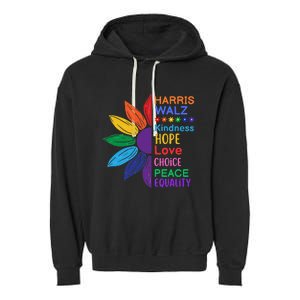 Harris Walz Diversity Rainbow Daisy Sunflower Vote Blue Garment-Dyed Fleece Hoodie