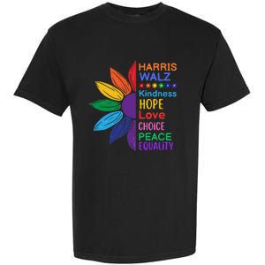 Harris Walz Diversity Rainbow Daisy Sunflower Vote Blue Garment-Dyed Heavyweight T-Shirt