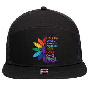 Harris Walz Diversity Rainbow Daisy Sunflower Vote Blue 7 Panel Mesh Trucker Snapback Hat