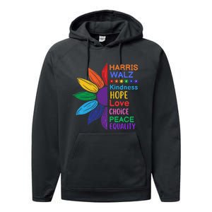 Harris Walz Diversity Rainbow Daisy Sunflower Vote Blue Performance Fleece Hoodie