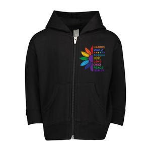 Harris Walz Diversity Rainbow Daisy Sunflower Vote Blue Toddler Zip Fleece Hoodie