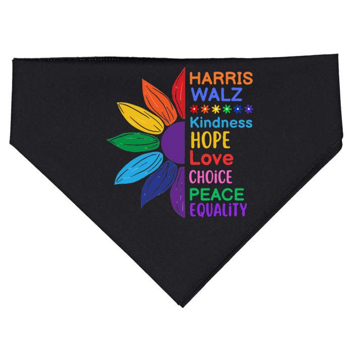 Harris Walz Diversity Rainbow Daisy Sunflower Vote Blue USA-Made Doggie Bandana