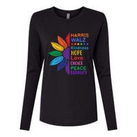 Harris Walz Diversity Rainbow Daisy Sunflower Vote Blue Womens Cotton Relaxed Long Sleeve T-Shirt