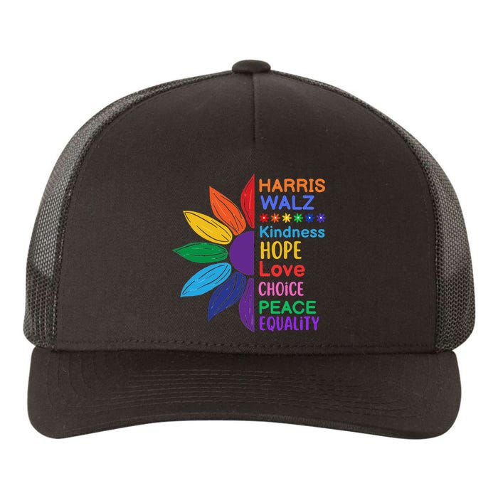 Harris Walz Diversity Rainbow Daisy Sunflower Vote Blue Yupoong Adult 5-Panel Trucker Hat