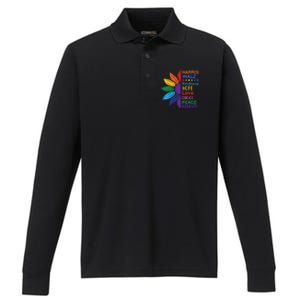 Harris Walz Diversity Rainbow Daisy Sunflower Vote Blue Performance Long Sleeve Polo