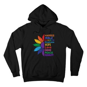 Harris Walz Diversity Rainbow Daisy Sunflower Vote Blue Hoodie