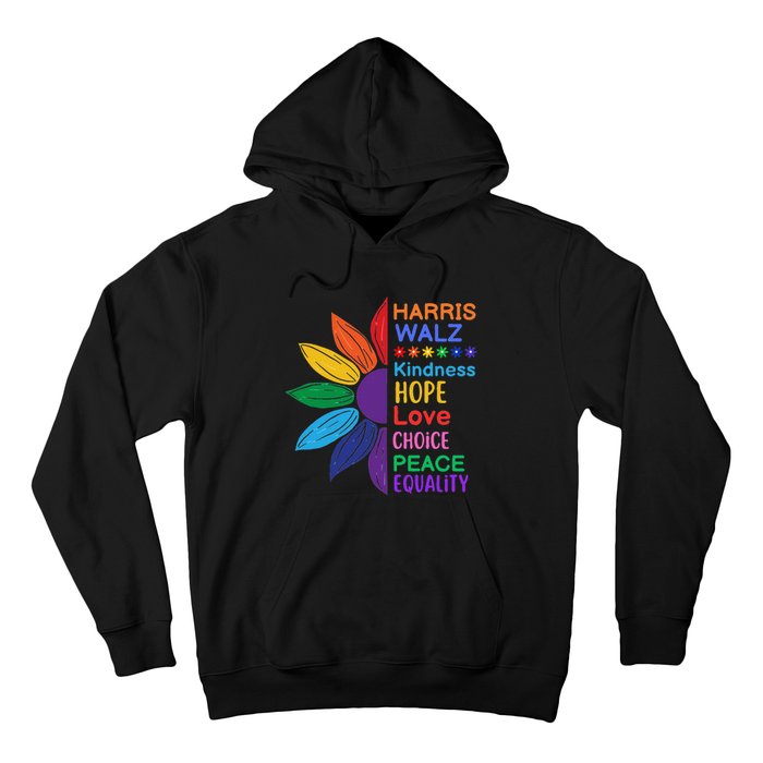 Harris Walz Diversity Rainbow Daisy Sunflower Vote Blue Hoodie