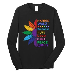 Harris Walz Diversity Rainbow Daisy Sunflower Vote Blue Long Sleeve Shirt