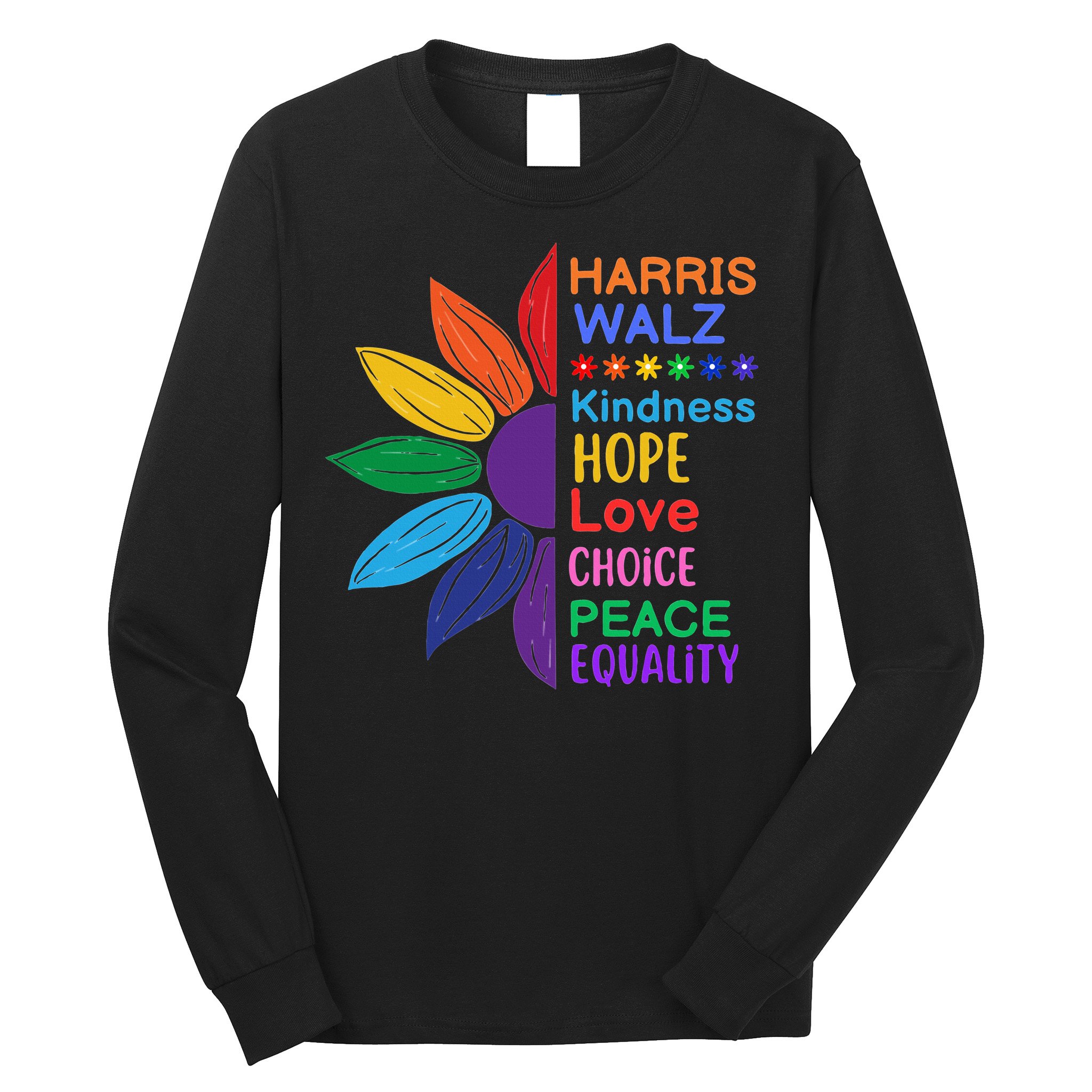 Harris Walz Diversity Rainbow Daisy Sunflower Vote Blue Long Sleeve Shirt