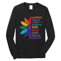 Harris Walz Diversity Rainbow Daisy Sunflower Vote Blue Long Sleeve Shirt