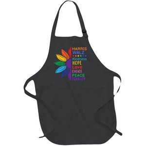 Harris Walz Diversity Rainbow Daisy Sunflower Vote Blue Full-Length Apron With Pockets