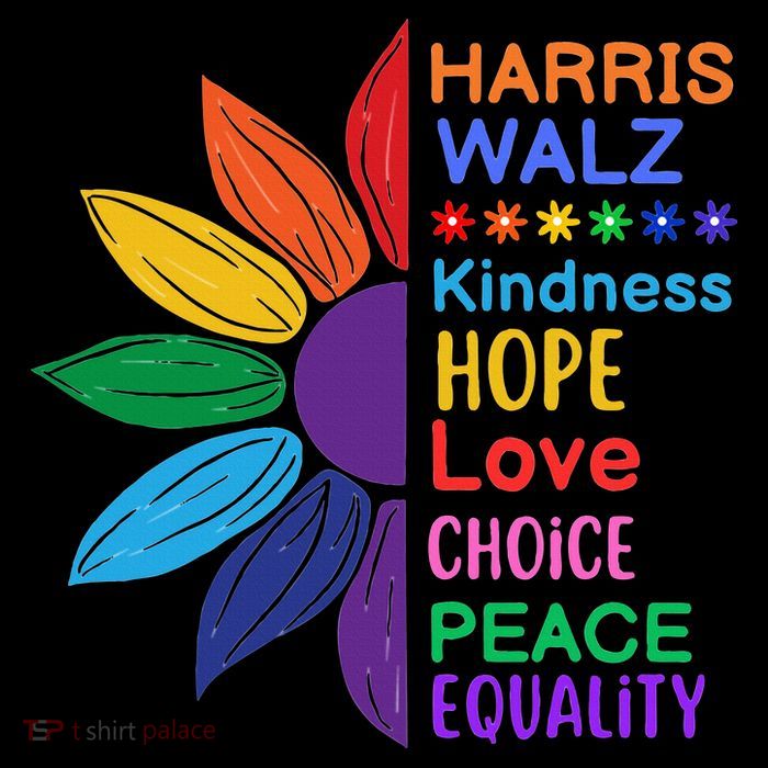 Harris Walz Diversity Rainbow Daisy Sunflower Vote Blue T-Shirt