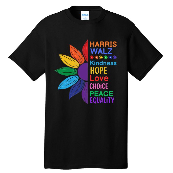 Harris Walz Diversity Rainbow Daisy Sunflower Vote Blue Tall T-Shirt