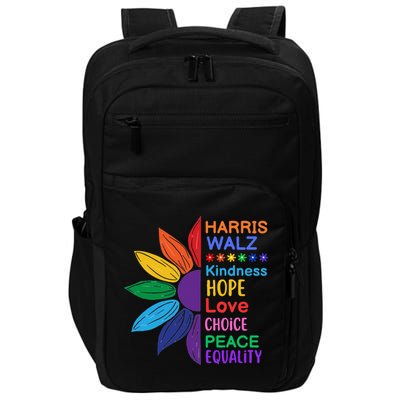 Harris Walz Diversity Rainbow Daisy Sunflower Vote Blue Impact Tech Backpack