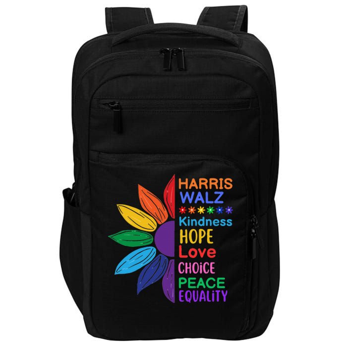 Harris Walz Diversity Rainbow Daisy Sunflower Vote Blue Impact Tech Backpack