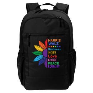 Harris Walz Diversity Rainbow Daisy Sunflower Vote Blue Daily Commute Backpack