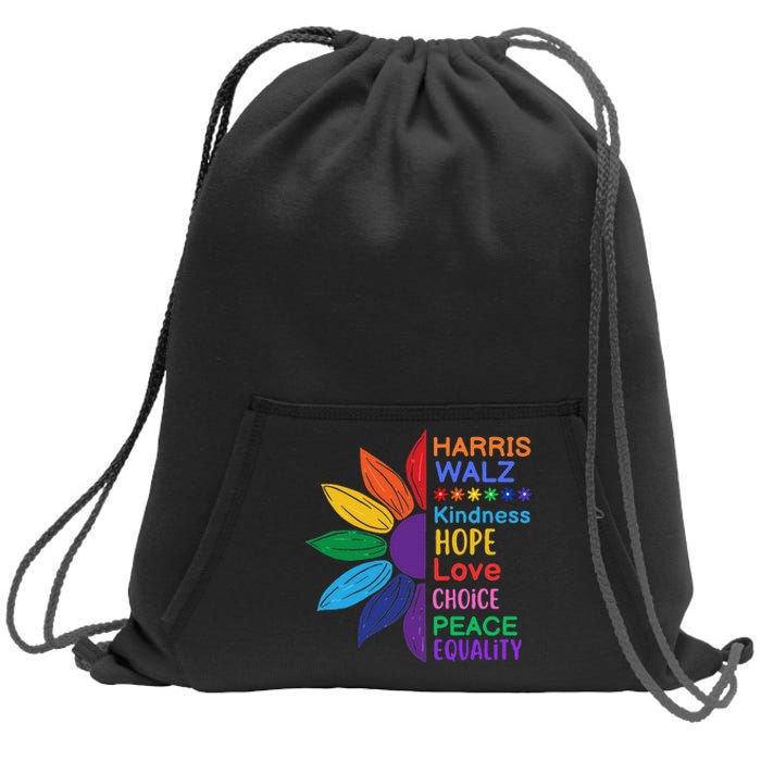 Harris Walz Diversity Rainbow Daisy Sunflower Vote Blue Sweatshirt Cinch Pack Bag