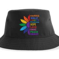 Harris Walz Diversity Rainbow Daisy Sunflower Vote Blue Sustainable Bucket Hat