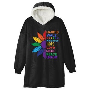 Harris Walz Diversity Rainbow Daisy Sunflower Vote Blue Hooded Wearable Blanket