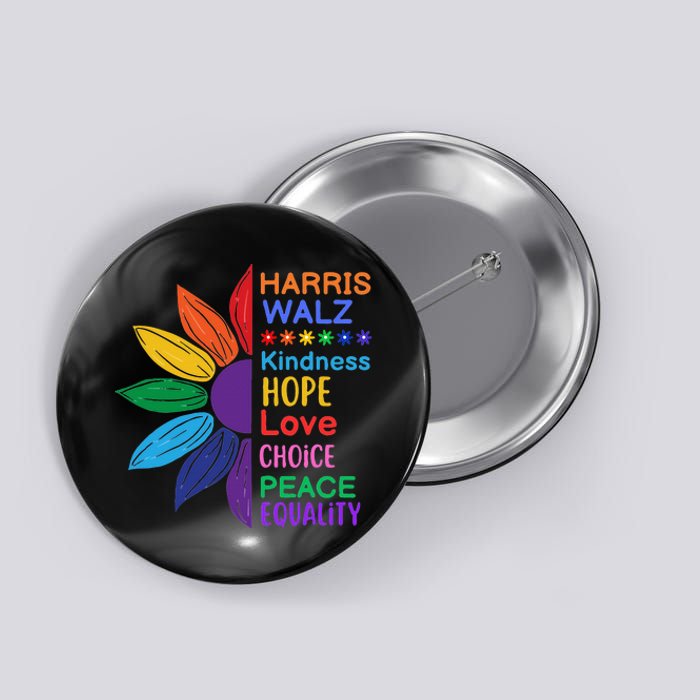 Harris Walz Diversity Rainbow Daisy Sunflower Vote Blue Button